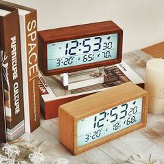新型実木制作時計シンプル温湿度1906時計夜光ベッドヘッド時計大画面創意木目覚まし時計