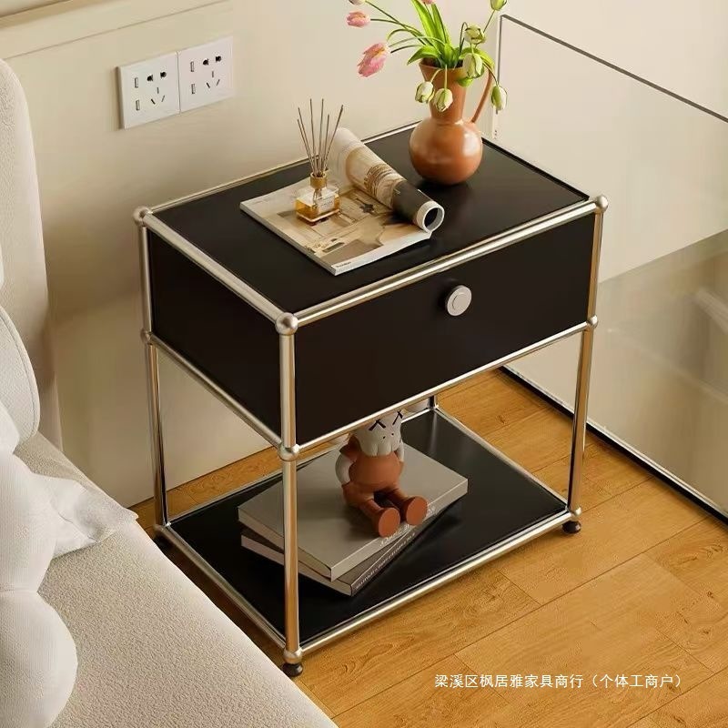 中古不锈钢轻奢床头柜卧室简约现代收纳柜边柜ins风储物边柜北欧|undefined