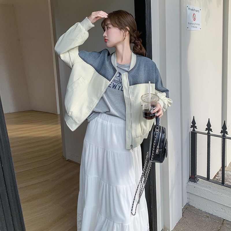 实拍牛仔拼接棒球服外套女春秋2025新款独特设计短款小个子爆款|undefined