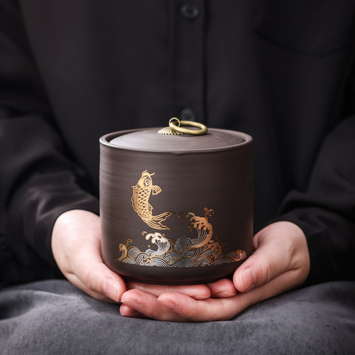 New ceramic purple sand jar tea jar tea sealed jar tea jar black tea Pu'er storage jar storage jar gift box