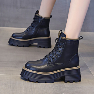 Thick-Soled Boots for Women in Autumn and Winter 2023 New Velvet Slim Boots Short Boots with Inner Heightening Shoes for Small Women