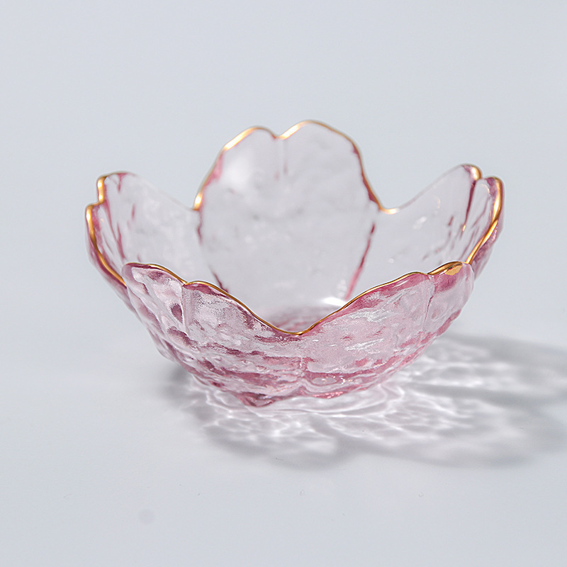 和風家庭用ピンク桜模様ガラス小皿、創作小皿、酢皿、鍋用調味料皿、つけ皿|undefined