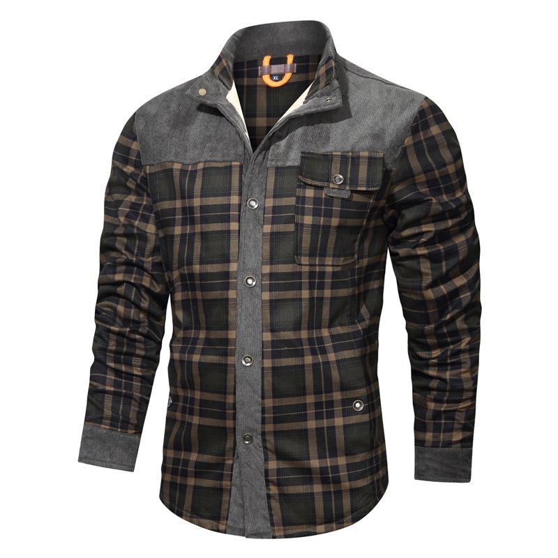 Herrenbekleidung Herren große Größe Winter plus Samt verdickt Docht Drachen kariertes Hemd Jacke Mantel Herrenbekleidung_voghion.com