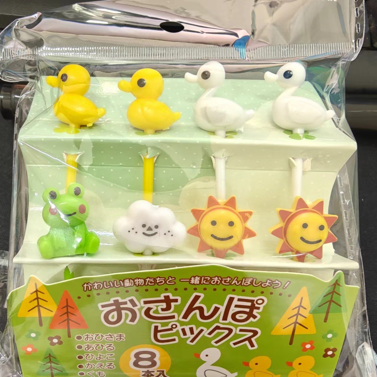 오리 개구리 8pc 과일 포크 종이 카드