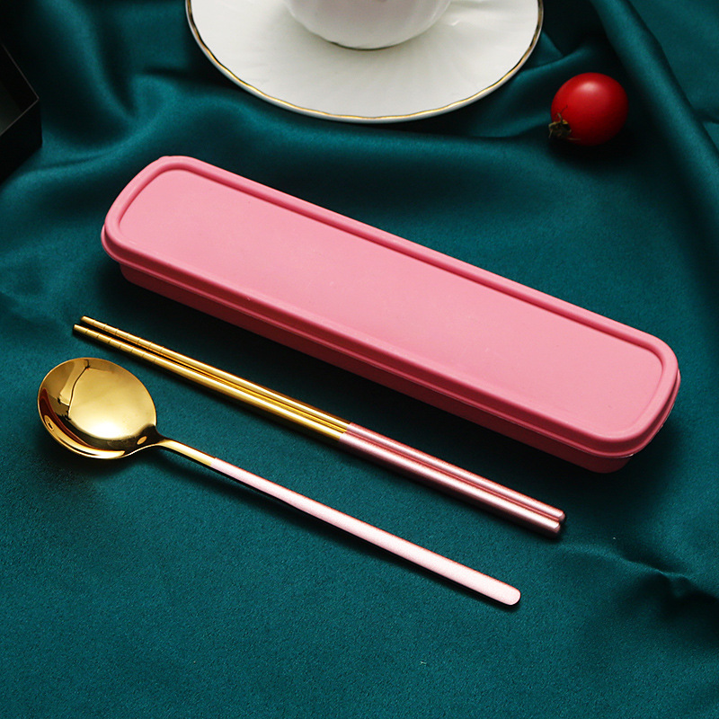 304 vajilla portátil de acero inoxidable cuchara coreana Tenedor palillos conjunto de tres piezas estudiante traje de viaje al aire libre logo imprimible