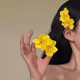 春春欲动！明媚黄色花朵发夹！甜美可爱侧边夹发卡刘海夹旅行发卡
