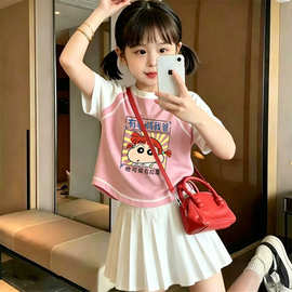 男女童夏装新款韩系纯棉拼色短袖T恤儿童卡通印花百搭休闲夏款潮t
