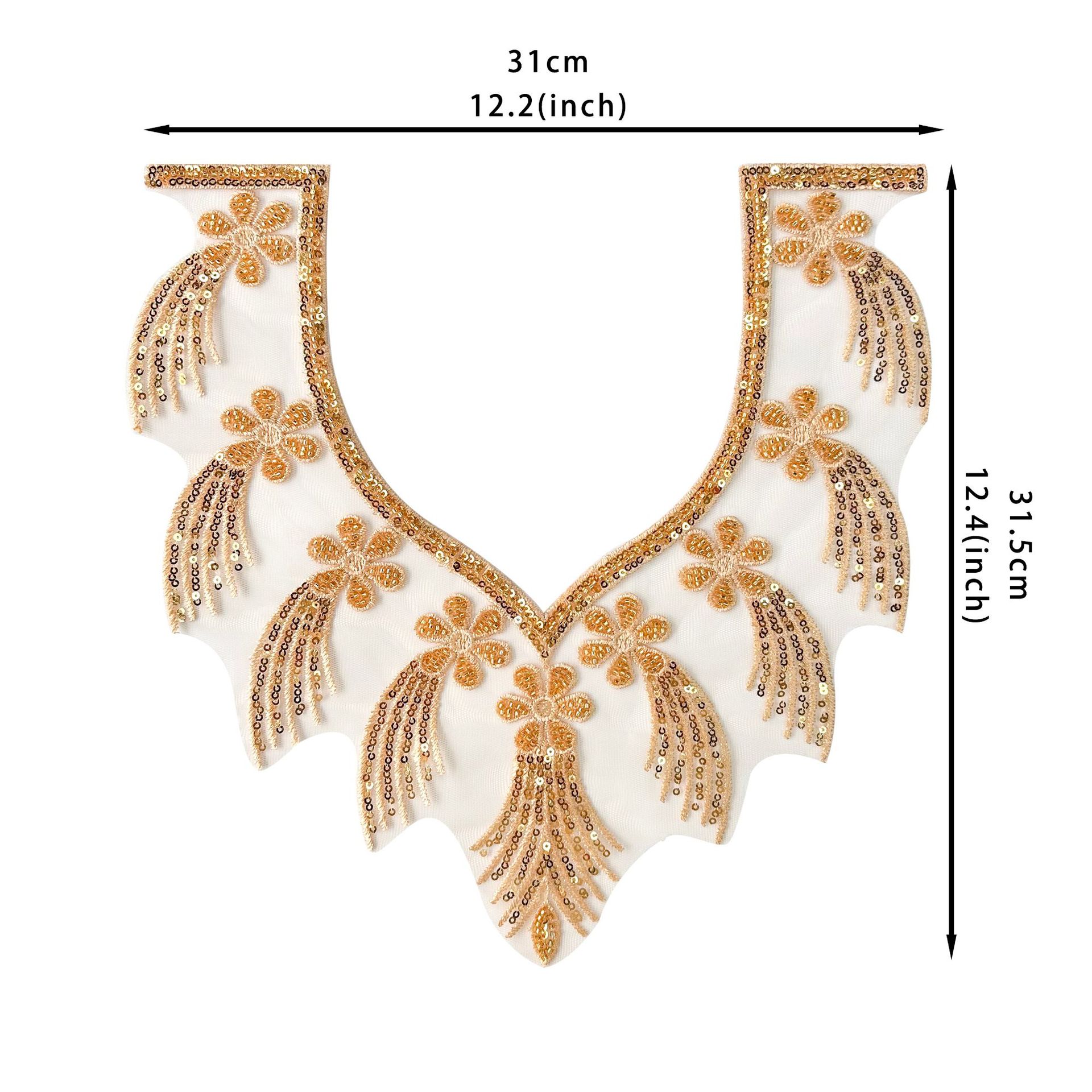 Parche Bordado con Cuentas Doradas en Forma de Hoja de Poliéster para Vestido de Novia image 7