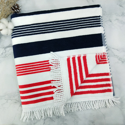 出口外贸大号浴巾棉质吸水横条纹夏日成人流苏沙滩浴巾跨境专供