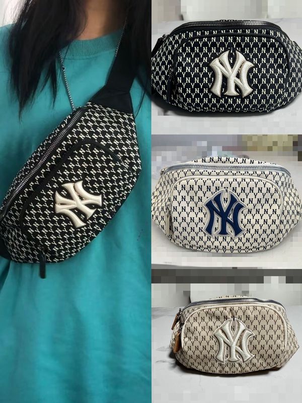 韩国MLB胸包男女字母刺绣满印老花腰包休闲运动帆布单肩斜挎包|undefined