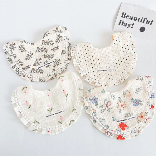 ins Korean version crepe gauze bib combination newborn baby petal saliva towel four-layer instant breathable bib