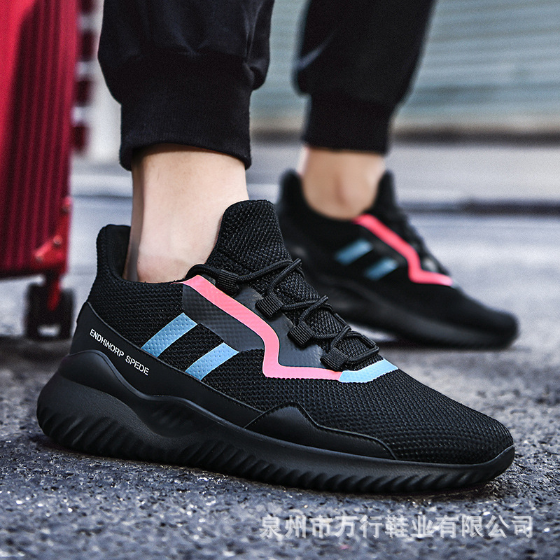 越行狼跨境大码男鞋48低帮厚底飞织透气运动鞋青少年春秋男士休闲