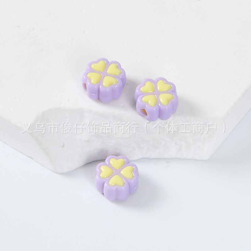 亚克力双拼实色四叶草散珠儿童DIY手工发饰手机链配件串珠花朵|undefined