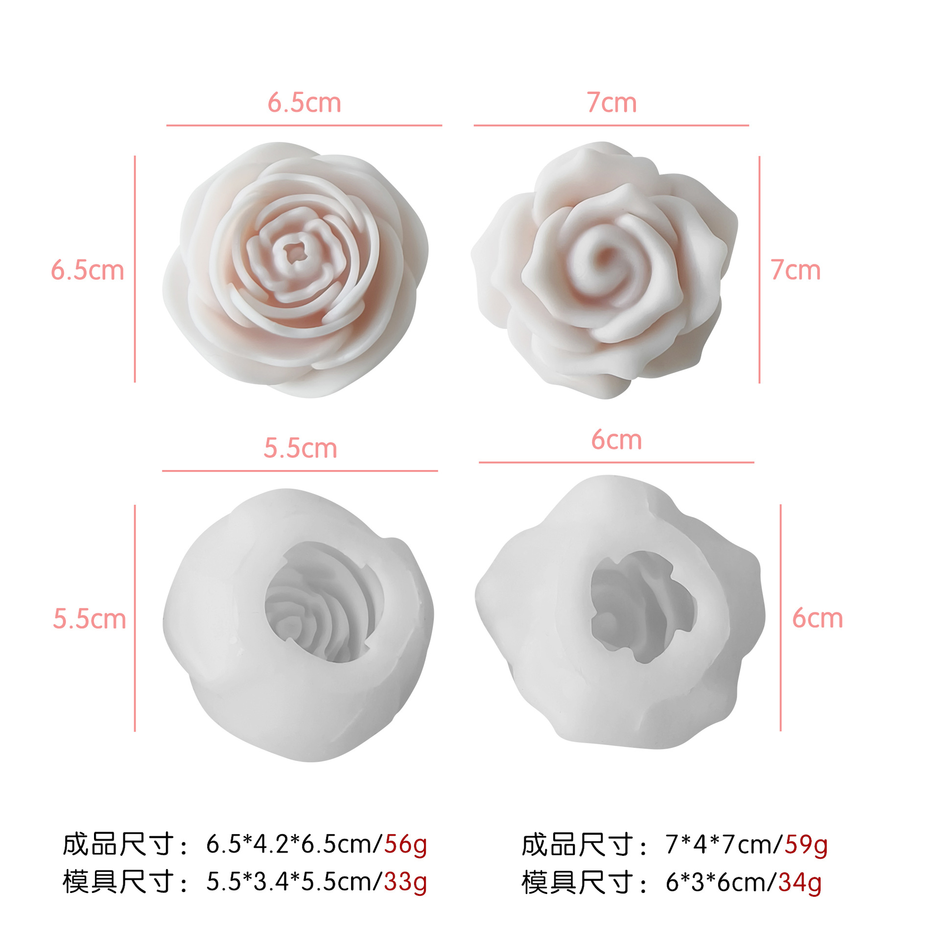 Jiahui Mei rosa molde de cera de peonía tridimensional