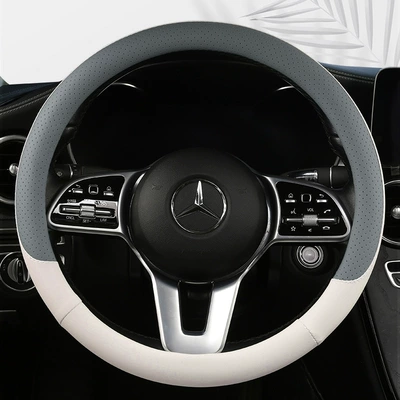 Steering wheel cover: perforated non-slip sweat-absorbent D-type ultra-thin - mist-gray-round-f08-38cm