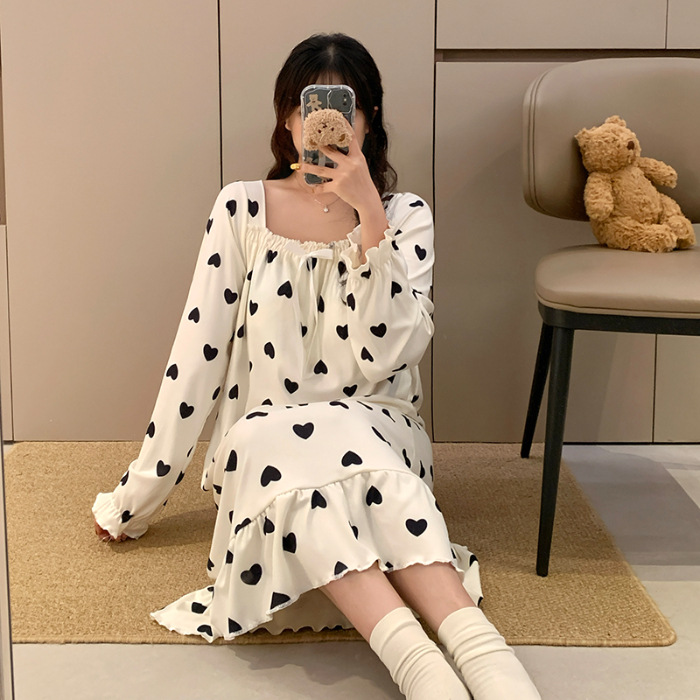 Fábrica directa con cojín de pecho desmontable de ternilla pijama de manga larga primavera y otoño estilo coreano chaqueta dulce ropa larga para el hogar