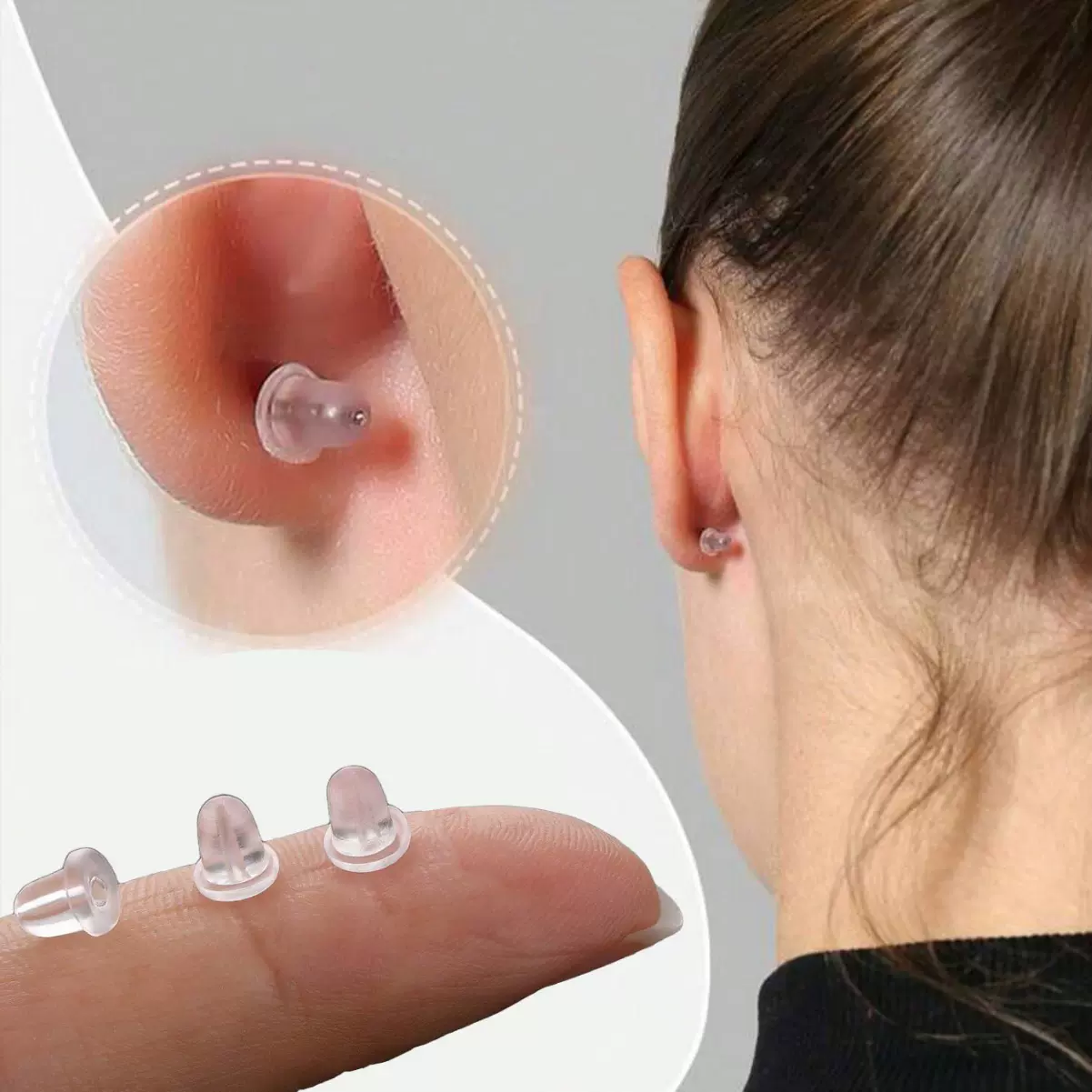 1万/包饰品耳饰配件防掉硅胶耳后塞环保耳钉塞塑料透明耳堵 批发