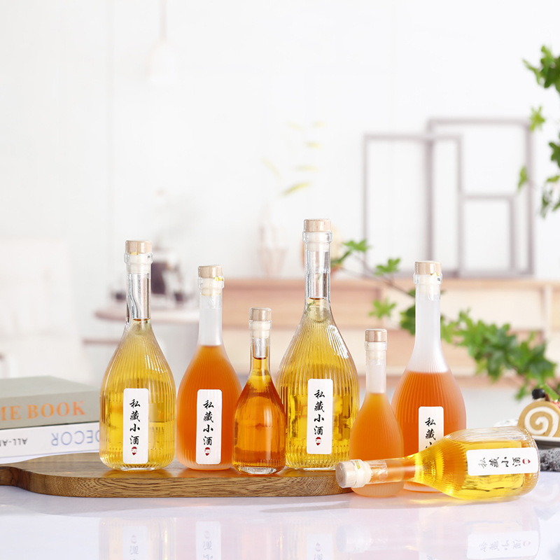 批发蒙砂玻璃果酒瓶竖条纹大肚低度酒甜酒空瓶冰酒洋酒自酿空酒瓶