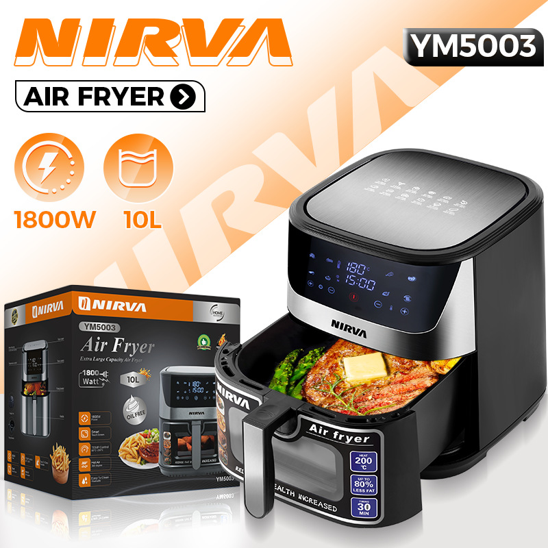 Nirva European Cross-Border Air Fryer Large Capacity Multi-Functional Smart Home Digital Display Electric Fryer 10L No Oil Fume