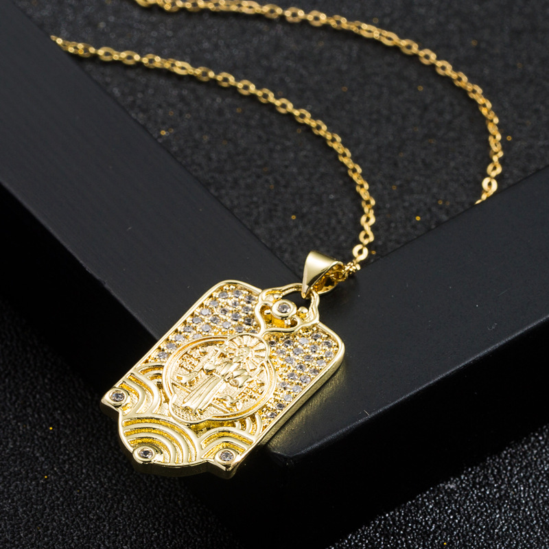 Copper 18K Gold-plated Micro Inlaid Zircon Priest Pendant Necklace