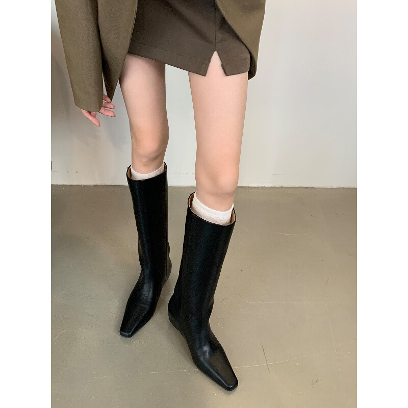 Cowhide Version ~ Straight Chelsea Boots, Knee-High Boots, Versatile Inner Heightening Boots for Small People, Large Tube Circumference and High Tube Knight Boots Cowhide Version ~ Straight Chelsea Boots, Knee-High Boots, Versatile Inner Heightening Boots for Small People, Large Tube Circumference and High Tube Knight Boots