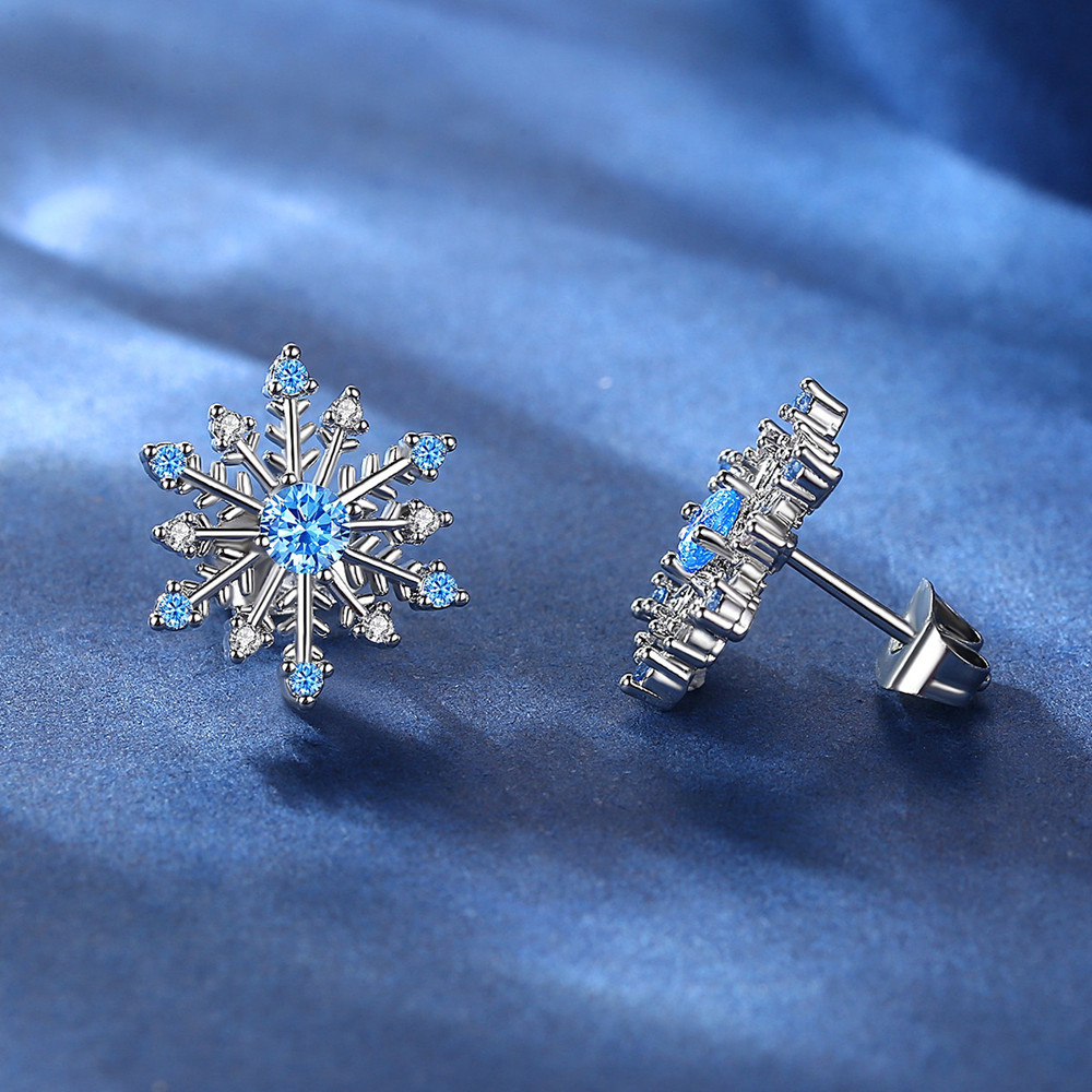 Ensemble De Collier De Boucles D&#39;oreilles Flocon De Neige Zircon Bleu display picture 6