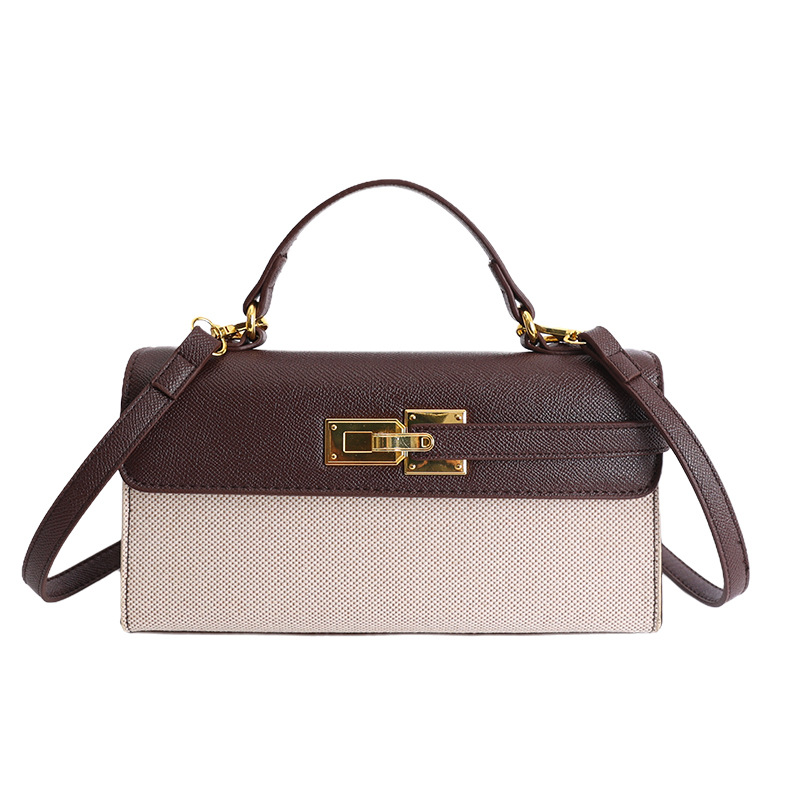 Bolso de mujer comercio exterior transfronterizo nuevo lienzo empalmado bolso de mano Kelly pequeño bolso de lujo lujoso alto ligero retro mochila