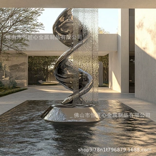 不锈钢水幕喷泉水景花园瀑布景观装饰设备雕塑异形造型定制水池