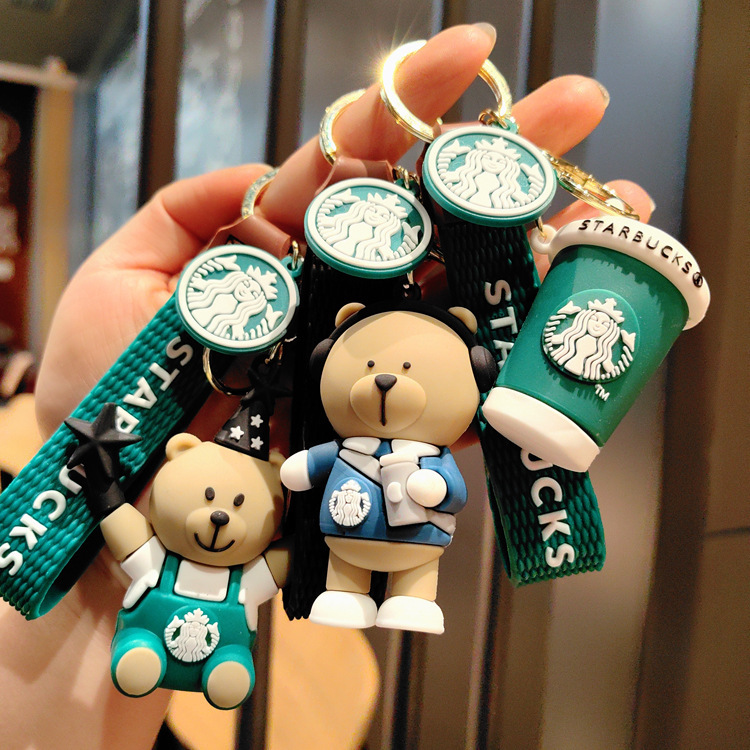 Creative Starbucks milk tea bear keychain pendant cute bear doll exquisite car key chain ornaments gift Creative Starbucks milk tea bear keychain pendant cute bear doll exquisite car key chain ornaments gift