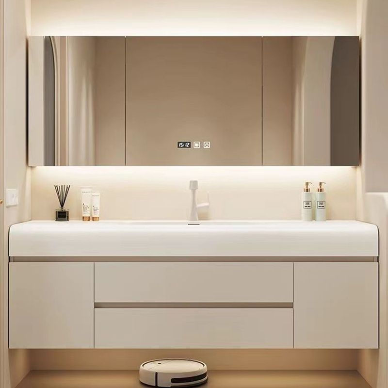 New Cream Corian Bathroom New Washbasin Skin-Feel Hand Washing Integrated Wash Basin Bathroom Cabinet Combination
