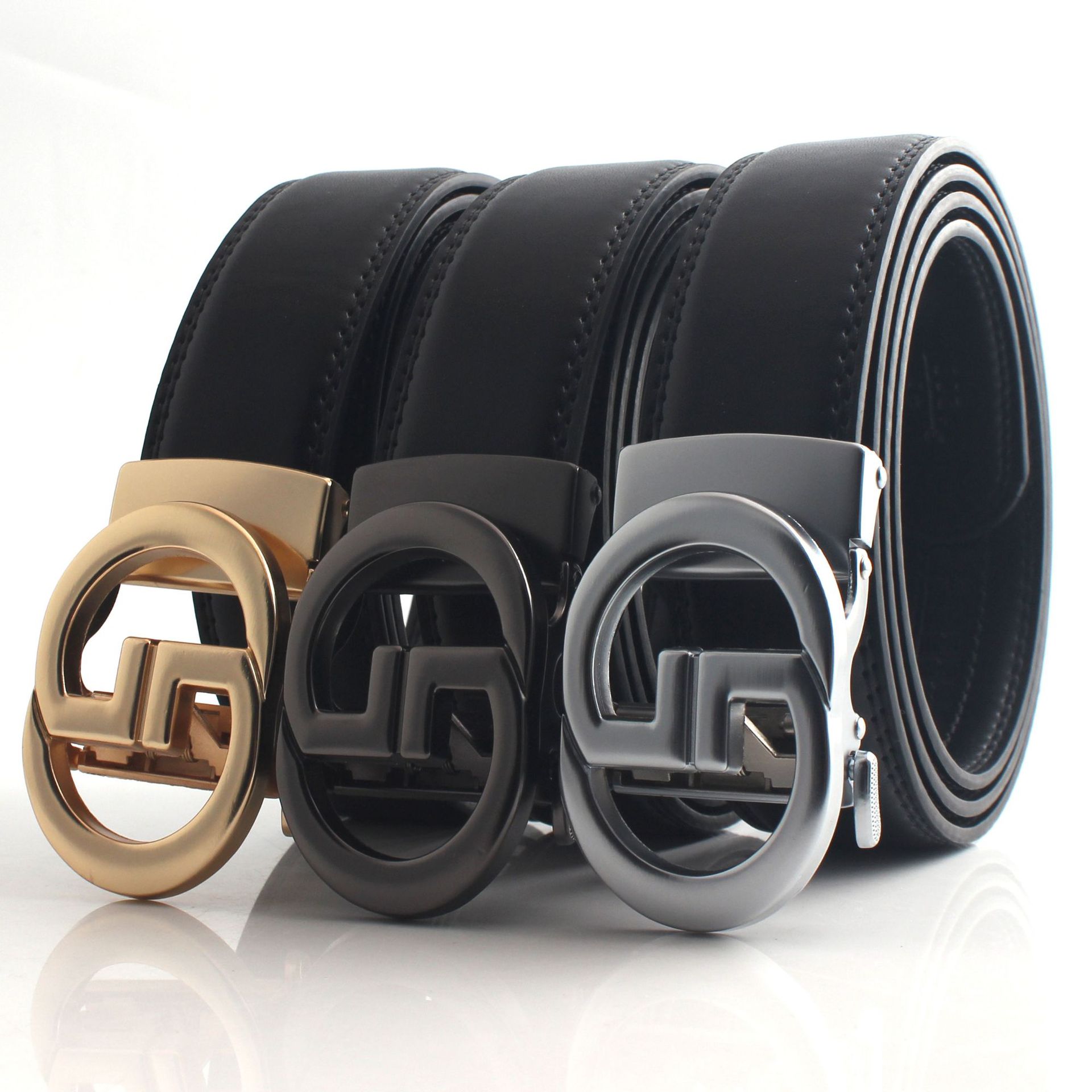 Men's Automatic Belt With Letter Buckle, Cowhide Leather Belt_voghion.com