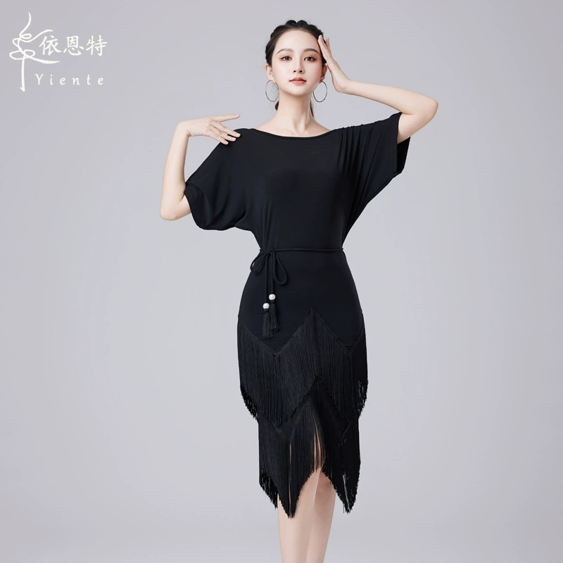 Платье для латинских танцев для женщин, новая свободная профессиональная юбка с кисточками, наряд для выступлений больших размеров, танцевальный костюм ча-ча, тренировочная одежда.