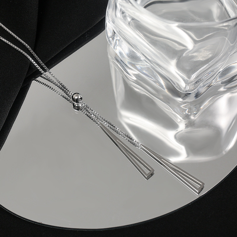 Casual Simple Style Triangle Titanium Steel Tassel Pendant Necklace_colorza_5