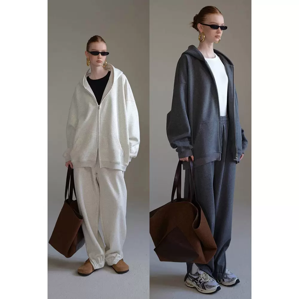 四媛 25秋冬运动风加绒连帽卫衣卫裤后开叉半裙套装女 8862+63+64