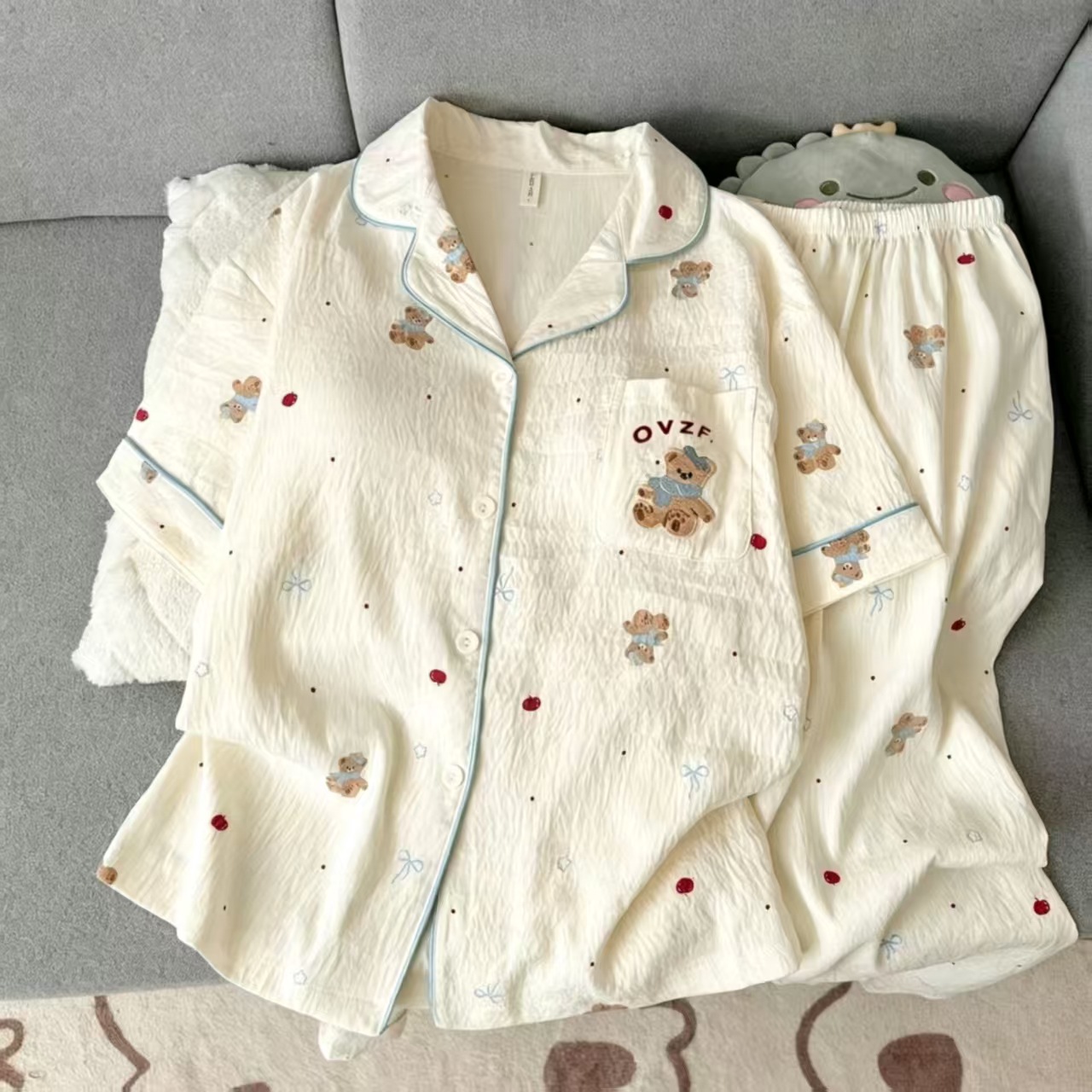 120G nubes de algodón pijama de manga corta tres piezas set ropa para el hogar sudeste asiático TK pedidos de comercio exterior transfronterizo entidad mayorista