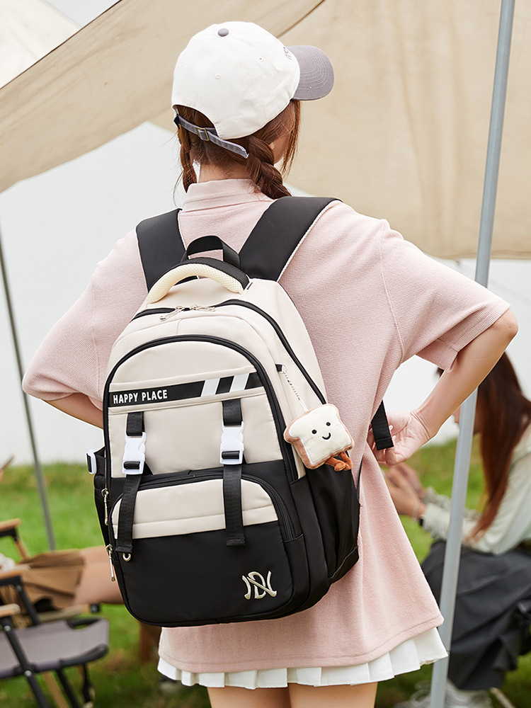 Mochila escolar Jianglida para niñas de secundaria, gran capacidad, estilo simple para estudiantes de secundaria, mochila estilo universitario para estudiantes femeninas, resistente a las manchas.