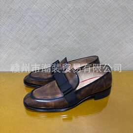 cl andgz红底鞋棕色擦色蝴蝶结乐福皮鞋正装休闲商务皮鞋婚鞋男鞋