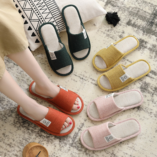 New sweat-absorbent and odorless household indoor wooden floor slippers for women, four-season linen slippers for men, universal for couples