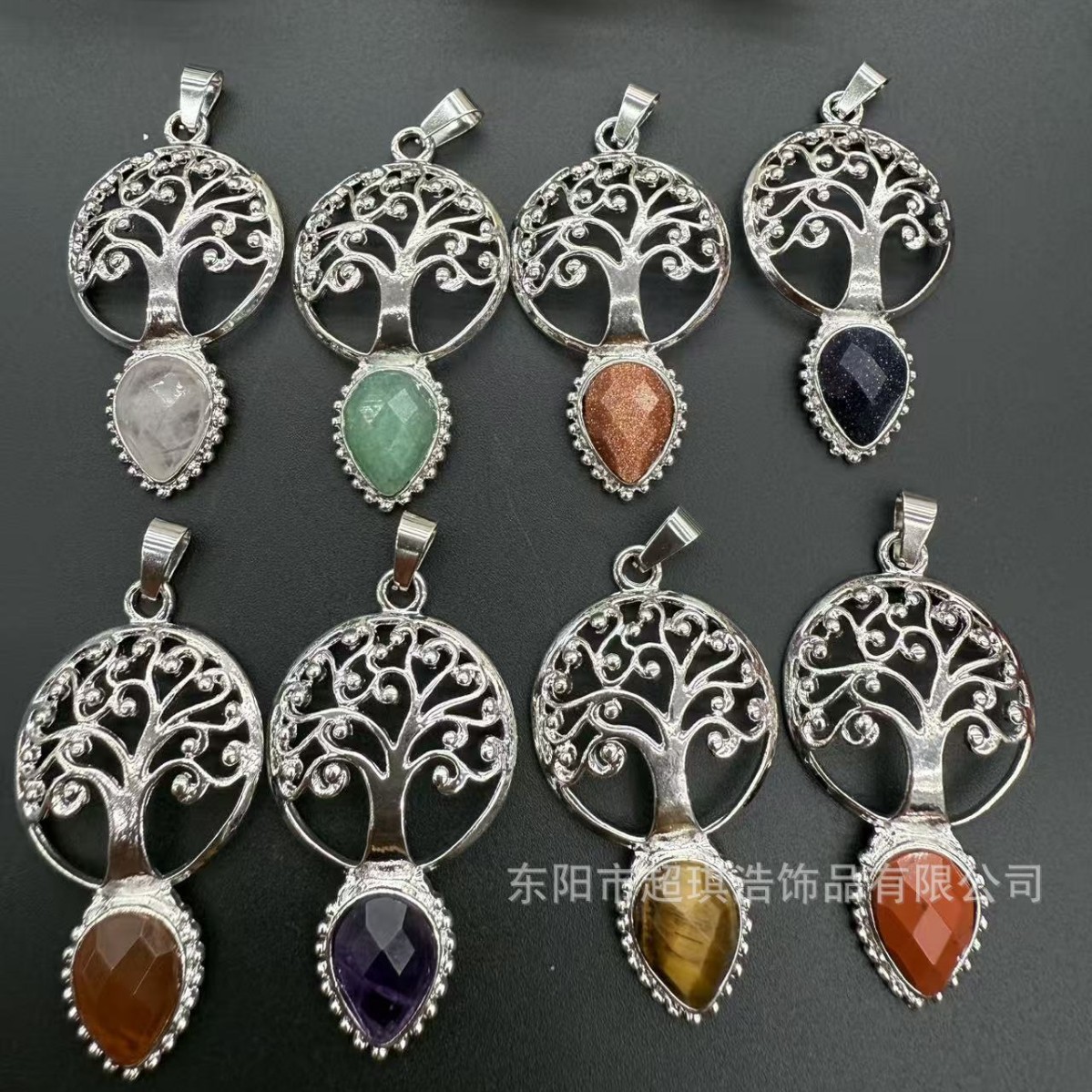 Natural stone crystal necklace with tree of life pendant, factory direct sales