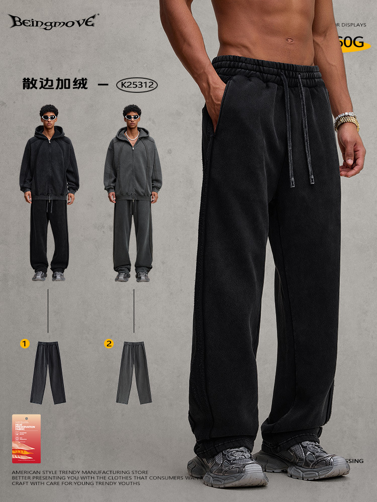 Calle secado 2025, marca de moda americana de otoño y invierno lavado en agua, pantalones de lana retrógrada y veludo para hacer pantalones casuales viejos para hombres