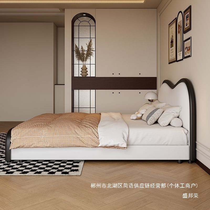 Fábrica directa francesa crema cama de aire moderno dormitorio principal paquete blando cama doble 2026 nuevo almacenamiento image 3