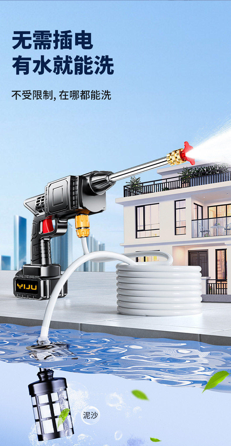New high-pressure car wash water gun, wireless car wash machine, portable rechargeable car wash tool for home use, suitable for watering flowers and cleaning the yard