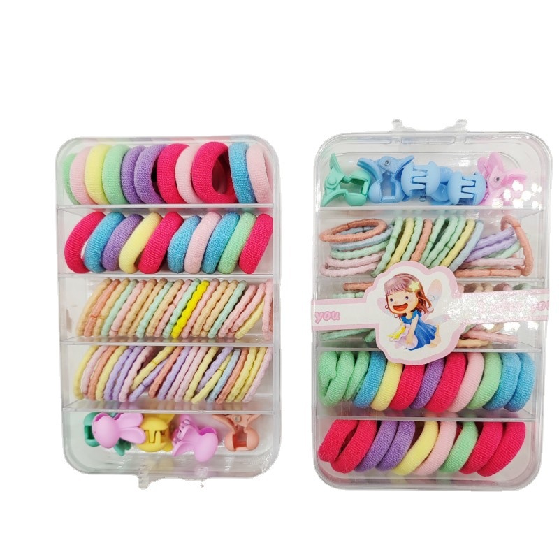 Anillo de pelo para niños horquilla en caja anillo de toalla de pulgar elástico alto clip de pelo de conejo cuerda de pelo de niña accesorios para el cabello traje al por mayor