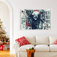 跨境聖誕節3D假窗戶聖誕老人雪人節日派對家居裝飾畫自粘貼紙牆紙