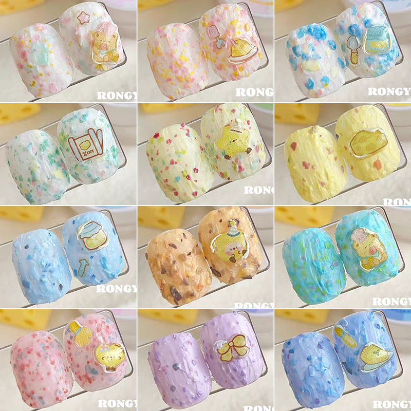 Rongyue Bear 12-Grid Cheese Slice No-Wash Oil Painting Gel Carving 3D Nail Gel Sweet and Cute Ins-Style Nail Art