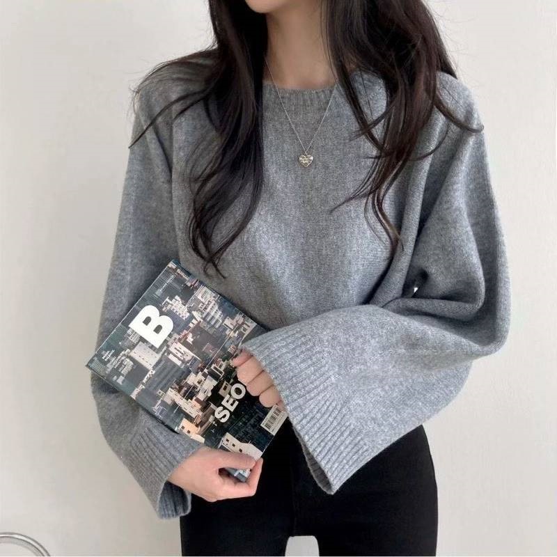 Demi-season short solid color sweater