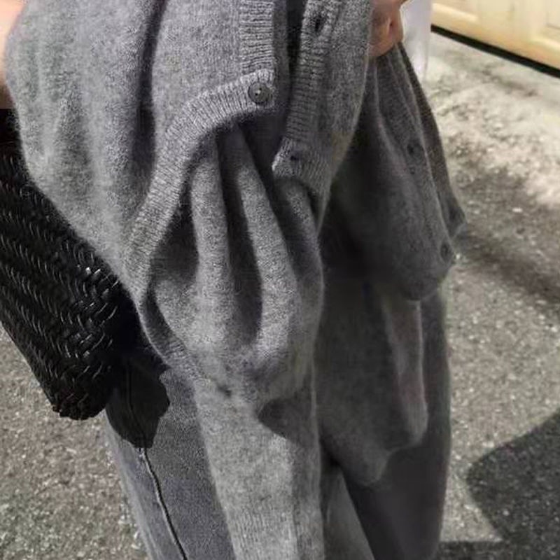 外搭开衫加厚款外套女针织衫上衣2025秋冬装新款灰色毛衣宽松外穿