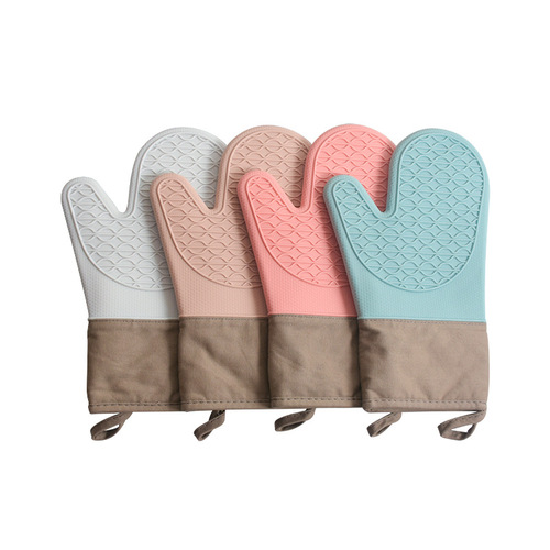 Wavy short cotton thickened microwave oven baking insulation anti-freeze anti-scalding fabric silicone gloves