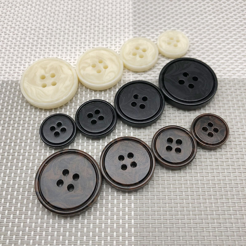 Resin Round Wood Grain Button Shirt Windbreaker Marble Pattern Button Four Eyes Matte Faux Horn Suit Button