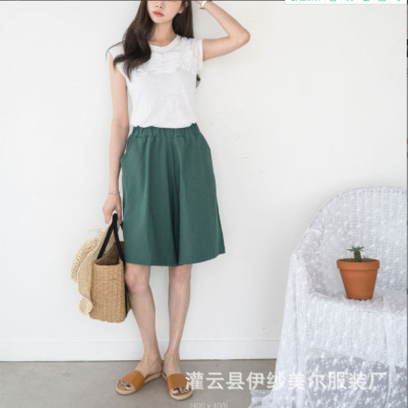 Women's cropped pants 2022 summer new solid color casual loose fat sister shorts plus size women's thin wide-leg pants